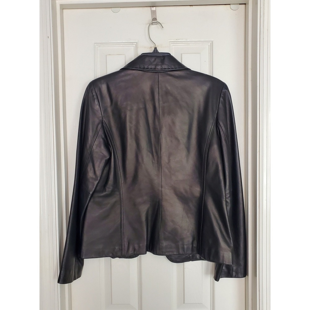 Siena Studio 90s Leather Blazer Black Whipstitch One Button Jacket Size 8 - Picture 7 of 8
